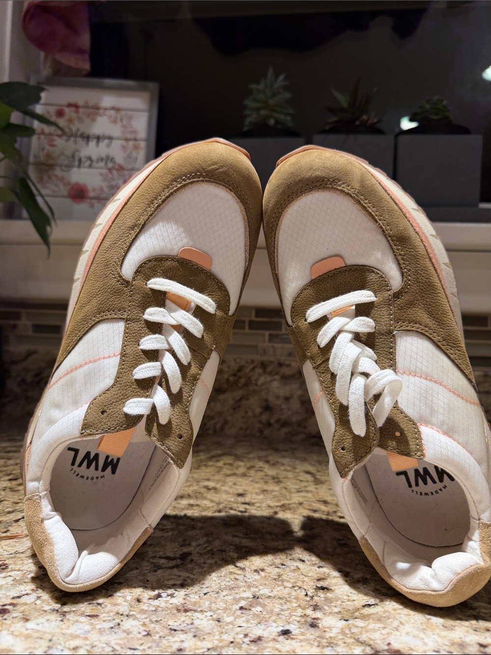 NWOT - Madewell Women’s Casual Runner Sneakers - White, Olive & Pink; Never Worn - Picture 6 of 8